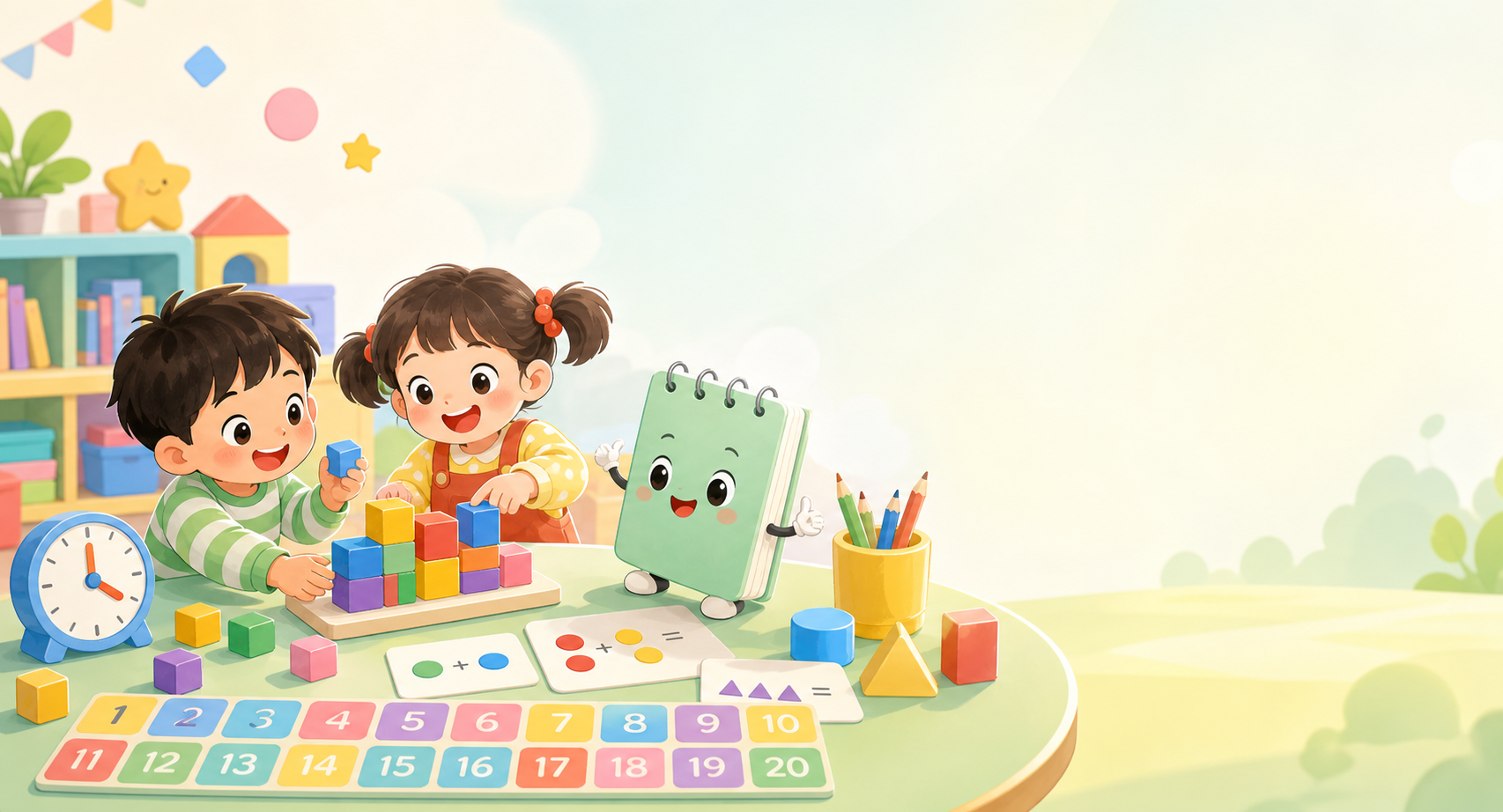 一年级孩子学习数学的可爱插画